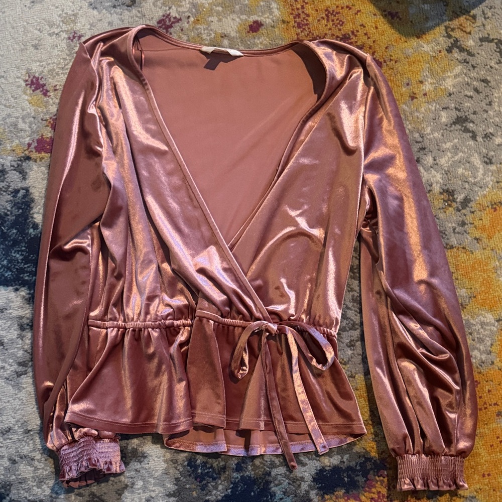 LC Lauren Conrad Metallic Pink Wrap Blouse
